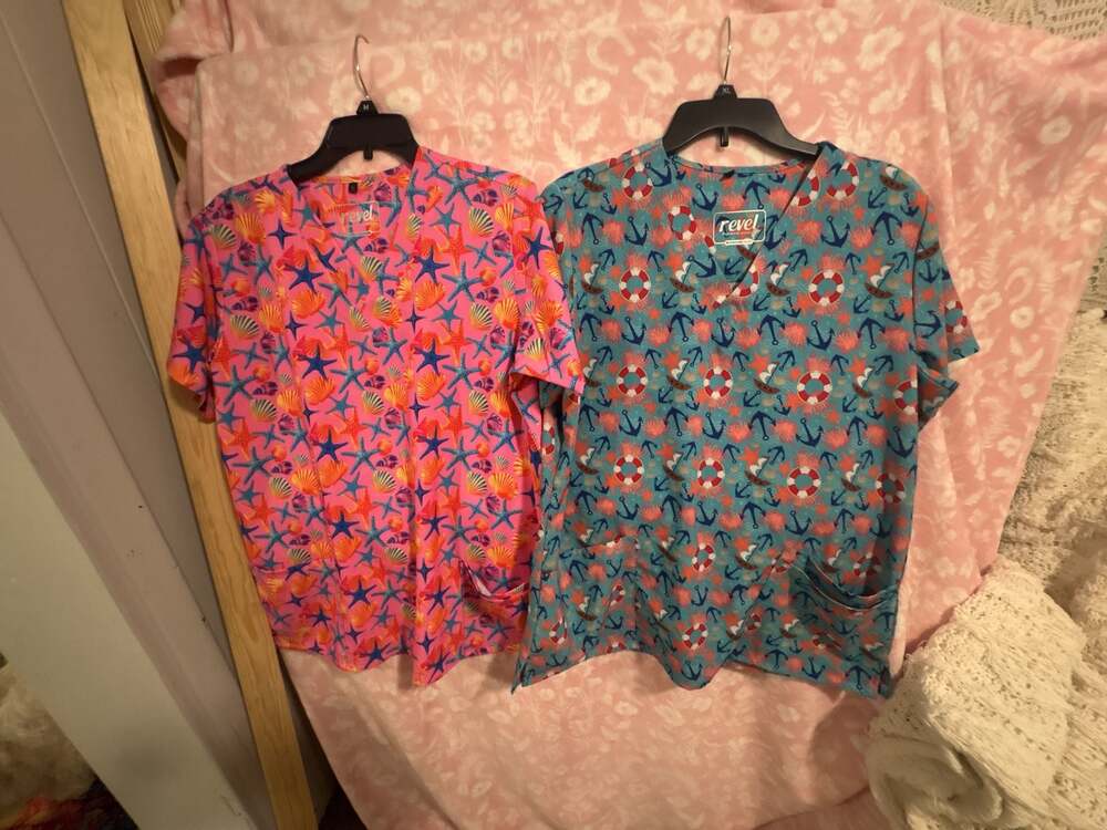 Revel Premium Stretch Nautical Themed V-Neck Scrub Tops
